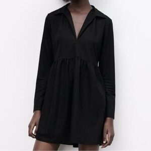 Zara Black Babydoll Long Sleeve Mini Dress